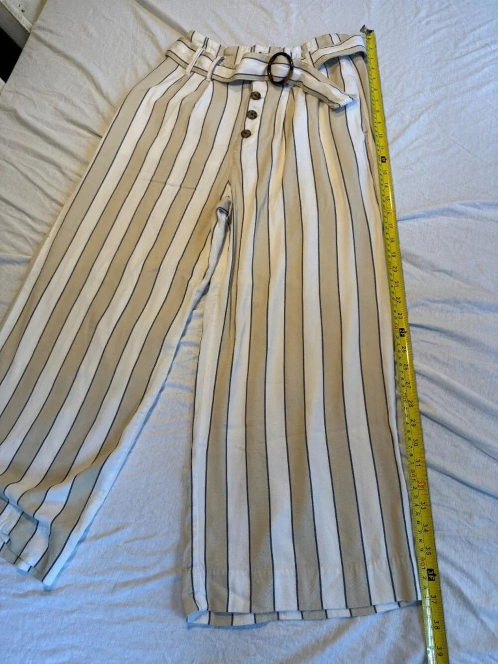 Abercrombie & Fitch Womens Small Paperbag Wide Leg Stripe Belted Pants